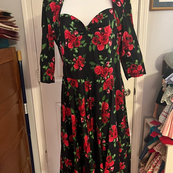 Hell BunnyFloral Black and Red Dress sweetheart neckline full skirt 2xl - Picture 2 of 4